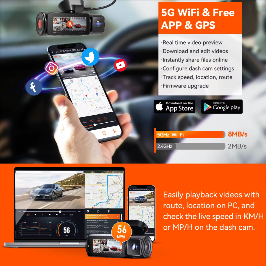 Vantrue N5 DashCam 4-Kanal 4K mit WiFi, GPS, STARVIS 2 IR Nachtsicht und Sprachsteuerung in Schwarz - Bild 5