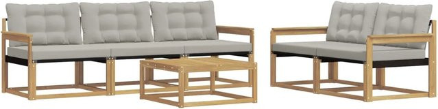 vidaXL Outdoor-Sofagarnitur aus Akazienholz mit Textilene-Bezug und Polsterkissen, 6-teilig, Weiß und Grau, B/T/H: 79 x 79 x 37 cm - Bild 1