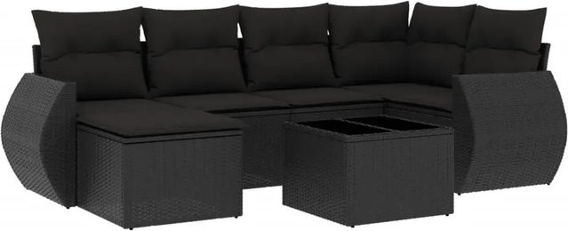 vidaXL 7-teilige Garten-Sofagarnitur aus Poly-Rattan in Schwarz mit UV-beständigen Kissen und pulverbeschichtetem Stahlgestell - Bild 1