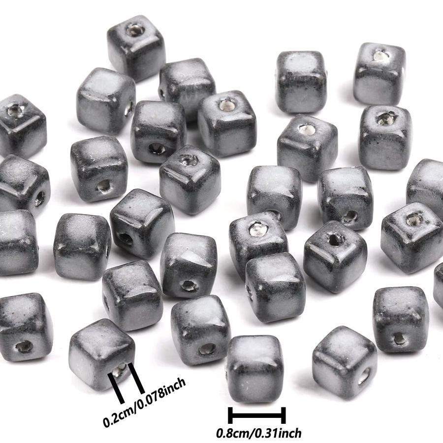NASSBORO Charm-Perlen Keramik, grau, Vintage, quadratisch - Bild 6