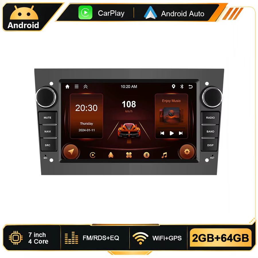 Podofo Android Autoradio mit 7 Zoll Display, 6GB RAM und 128GB Speicher, CarPlay und Android Auto, GPS, WiFi und Bluetooth, Schwarz, passend für Opel Astra Antara Vectra Corsa Zafira Meriva Vivaro Combo Signum Tigra Twin Top - Bild 7