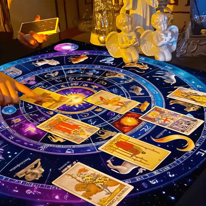 VIKAMA Astrologische Tischdecke mit leuchtender Sonne und zwölf Sternzeichen in Multicolor - Bild 2