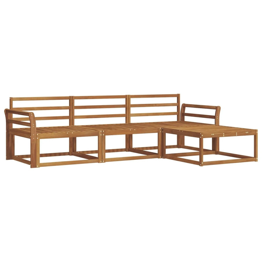 vidaXL Outdoor-Sofagarnitur 4-teilig aus Massivholz Akazie in Braun, L-Form mit Hocker und Armlehnen - Bild 2