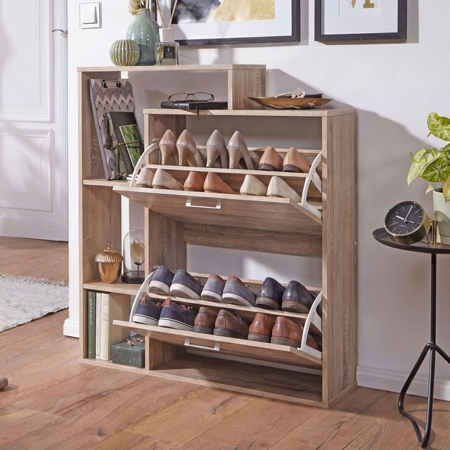 Schuhkipper aus Holz von Finebuy in Sonoma, Schuhschrank mit 2 Fächern für 12 Paar Schuhe, Farbe Braun - Bild 1