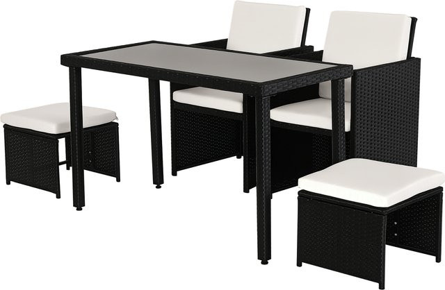 Outsunny Polyrattan Sitzgruppe Essgruppe 11-teilig mit Kissen in Schwarz und Beige - Bild 1