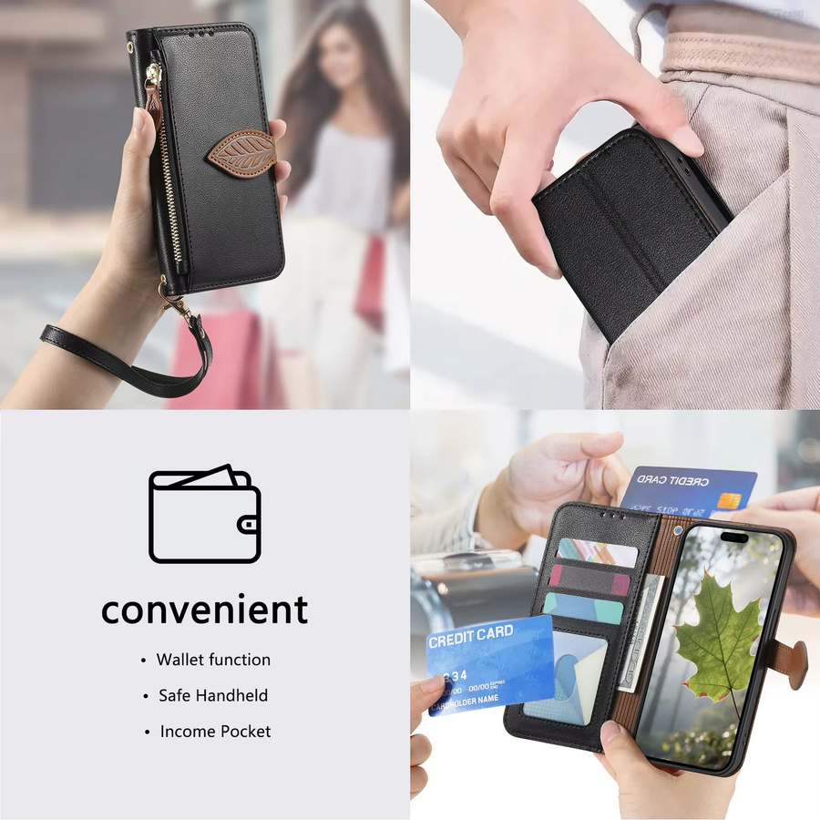 Business PU Leder Handyhülle als Flip Book Card Zipper Wallet Cover für Samsung Galaxy S25 Plus, S24, S23 Ultra, S22 5G und S25+ in Schwarz - Bild 2