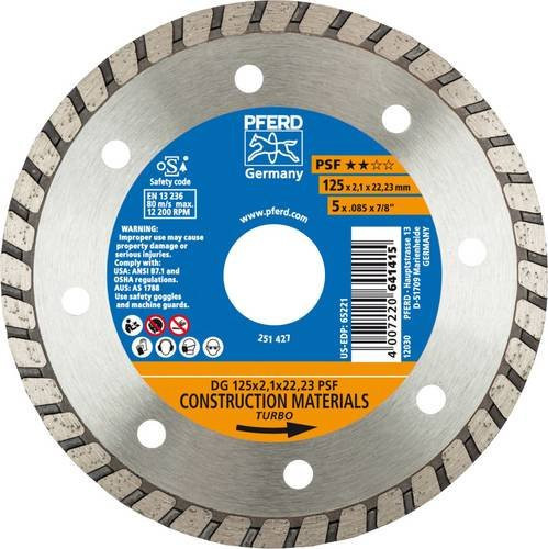 PFERD Diamant-Trennscheibe PSF für Stein und Beton, Durchmesser: 125 mm, Bohrungs-Ø: 22,23 mm, Farbe: Silber - Bild 1