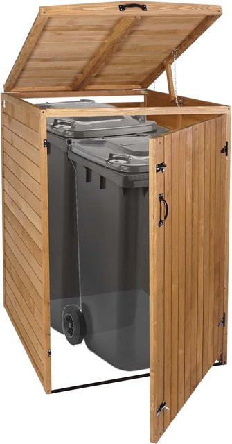 Mülltonnenverkleidung MCW-H74 Mülltonnenbox aus Holz in Braun, erweiterbar, B/T/H: 126 x 80 x 98 cm - Bild 1
