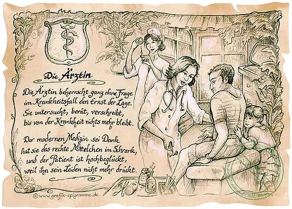 Vintage Zunftbild Ärztin als Poster auf Antikpapier, Mehrfarbig, A4 Format - Bild 1