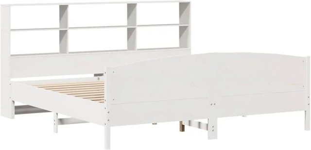 vidaXL Massivholzbett aus Kiefer mit Kopfteil und Regal in Weiß, B/T/H: 180 x 200 x 186 cm - Bild 1