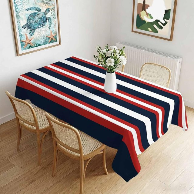 JMG Household Supplies Tischdecke gestreift in Marineblau und Rot, rechteckig, B/B: 140 x 180 cm - Bild 1