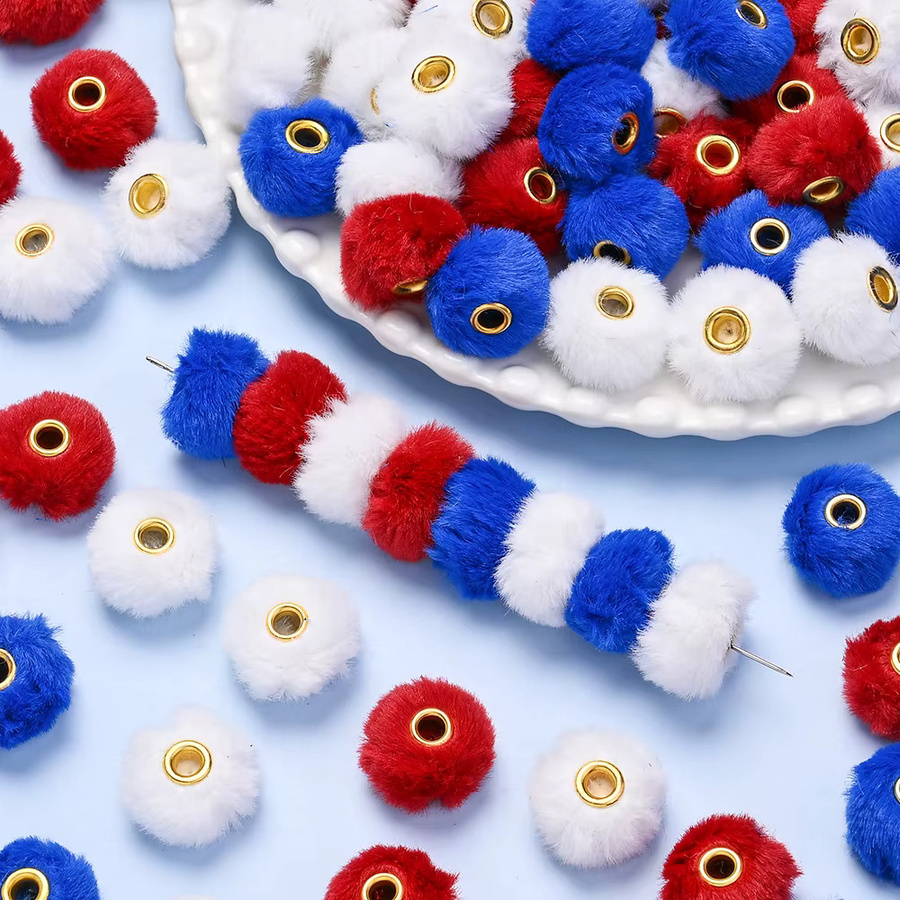 iYOE Pompom-Perlen, Kunstkaninchenfell, rot, blau, weiß, Unisex - Bild 4