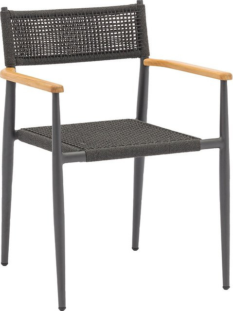 Zebra Ant Stapelsessel in Graphite/Grey aus pulverbeschichtetem Aluminium, recyceltem Teak und gewebtem Olefin-Rope, B/T/H: 57,0 x 57,0 x 80,5 cm - Bild 1
