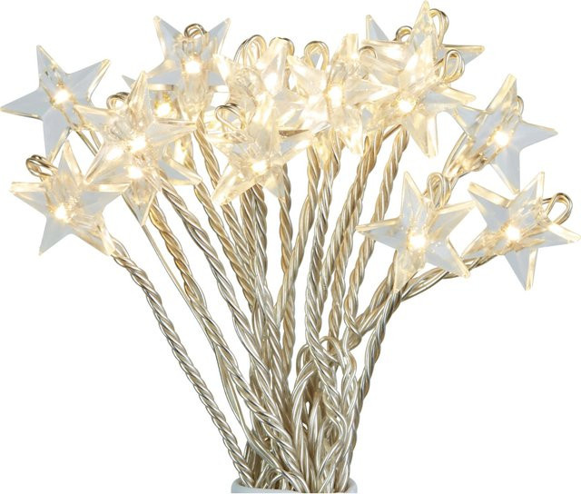 LED Büschellichterkette mit Sternen in Silber und Weiß, 80 warmweiße LEDs für innen und außen - Bild 1