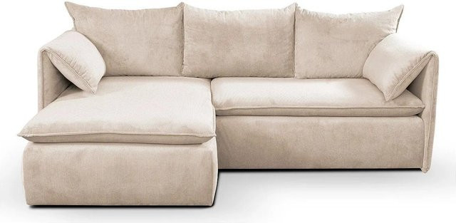 Schlafsofa Vente-unique Teodora in Beige mit Cord-Bezug und L-Form, Breite: 230 cm - Bild 1