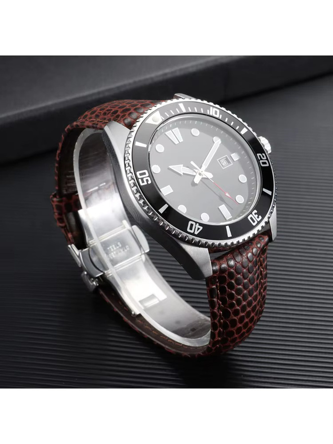 crazyband Uhrenarmband Echtleder, Eidechsenprägung, Schmetterlingsverschluss, Unisex - Bild 3