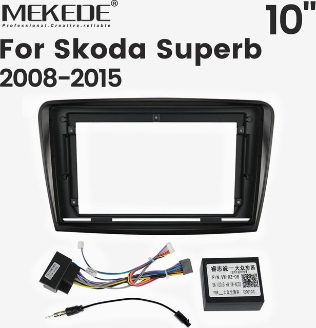 MEKEDE Autoradio-Rahmen für Skoda Superb 2008 bis 2015 inklusive Montageplatte, Blendenrahmen und Canbus-Protokollbox in Schwarz - Bild 1