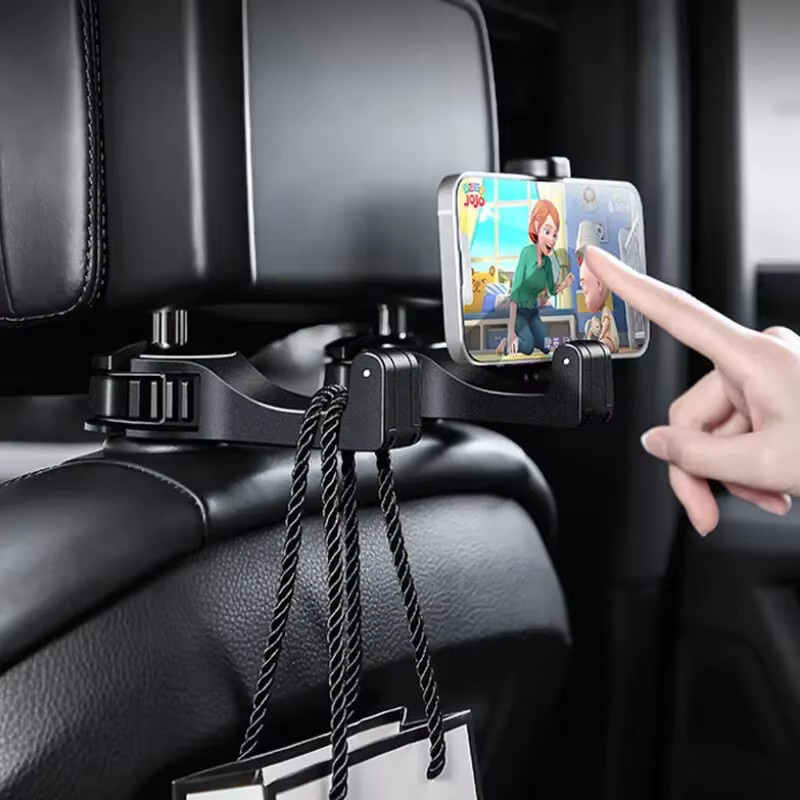 Multifunktionaler 2-in-1 Autohaken in Schwarz als Handyhalter und Haken für die Kopfstütze - Bild 3
