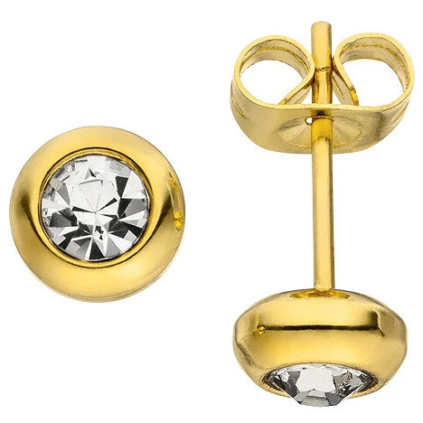 Colfem Ohrstecker Edelstahl, gelbgoldfarben, Zirkonia, Unisex - Bild 1