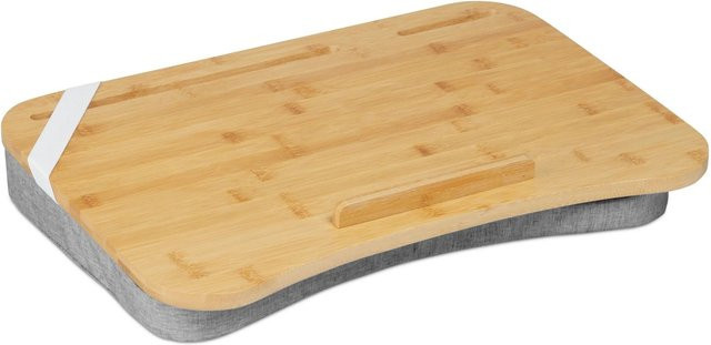Relaxdays Laptopkissen aus Bambus in Grau mit Antirutsch-Funktion und Bambusablage, B/T/H: 51 x 36 x 8 cm - Bild 1