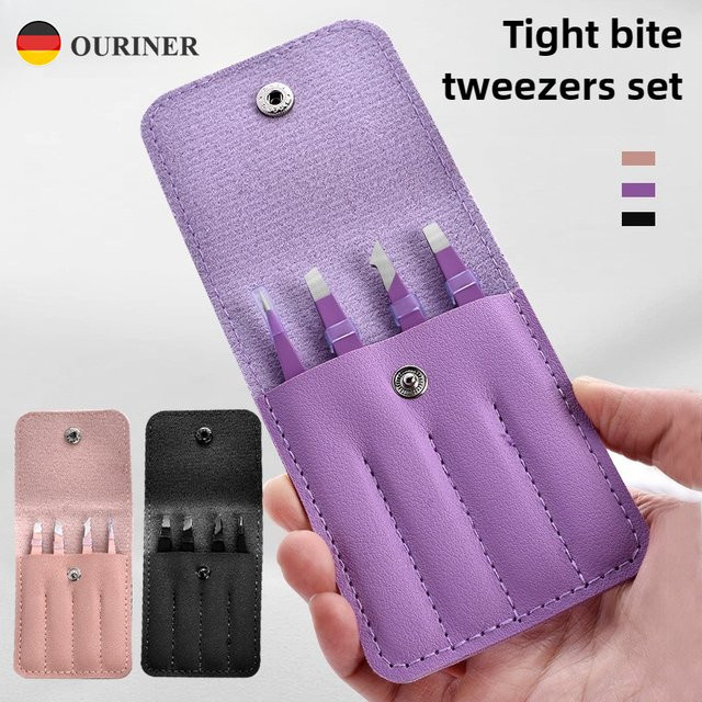 Ouriner Augenbrauenpinzette, 4 Stück, Edelstahl, Purple, Unisex - Bild 1