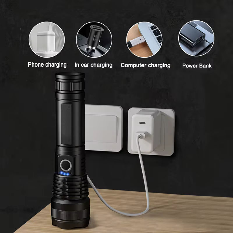 Mikenoon High Power LED Taschenlampe mit Teleskop-Zoom, wiederaufladbar, Schwarz - Bild 2