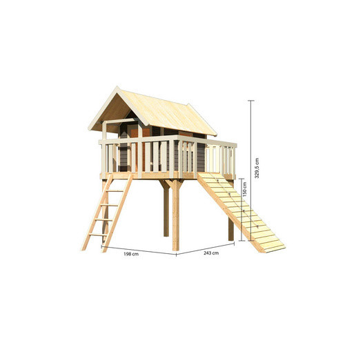 Karibu Stelzenhaus Fidel Holzrampe in Terragrau, B/H/T: 198 x 329,5 x 243 cm - Bild 3