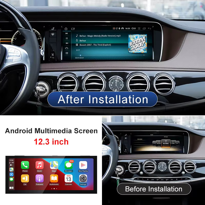 STWEI Android 14 Multimedia Bildschirm mit Qualcomm 8-Core Prozessor und Wireless CarPlay für Mercedes Benz S-Klasse W222 NTG5.0 in Schwarz - Bild 2