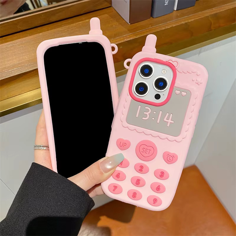 MUQGEW Silikon Handyhülle mit 3D-Cartoon-Design und rosa Telefonantenne für iPhone 17E 16E 15 14 13 Pro Max, stoßfeste Schutzhülle in Pink - Bild 4