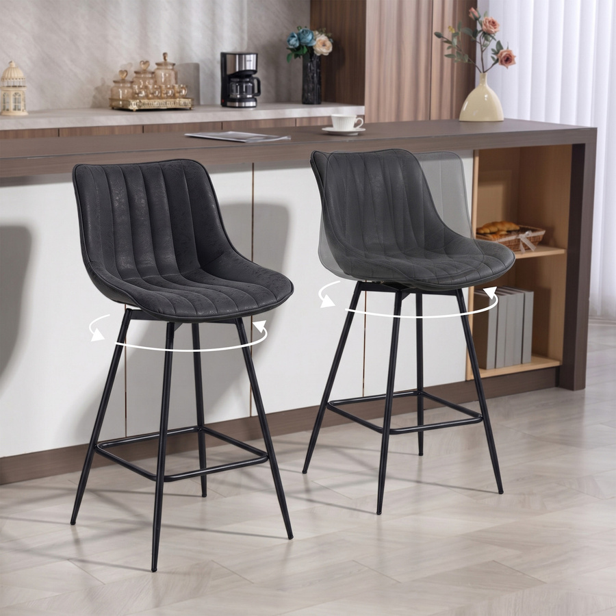 HOMCOM Barhocker Set aus 2 Stück, drehbare Tresenhocker mit Rückenlehne und Fußstütze, gepolstertes PU-Leder in Schwarz, Höhe: 68 cm - Bild 2