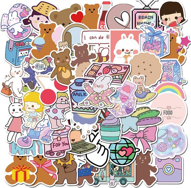 50 Stück Girly Bear Graffiti Aufkleber wasserfest in Multicolour von BulingBulingStickers Store zur Dekoration von Laptop, Gepäck und Helm - Bild 1