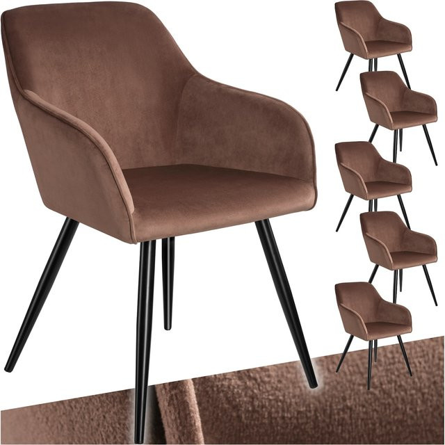 tectake Esszimmerstuhl Marilyn 6er Set gepolstert in Samtoptik mit Stahlbeinen Braun Schwarz B/T/H: 58 x 62 x 82 cm - Bild 1