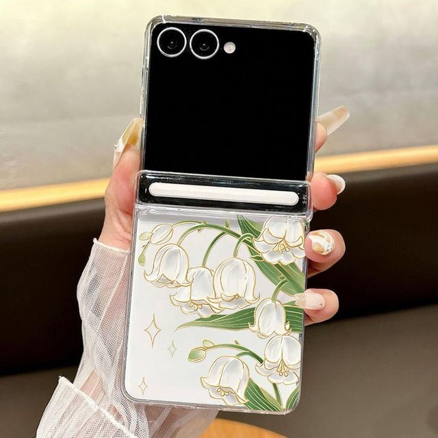 Stoßfeste Handyhülle mit magnetischem Tulpenblumen-Muster für Samsung Galaxy Z Flip7, Z Flip7 FE, Z Flip6 und Z Flip5 in Transparent - Bild 1