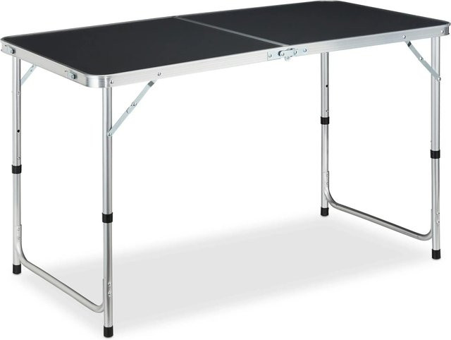 Relaxdays Campingtisch aus Aluminium, MDF und Kunststoff, klappbar und höhenverstellbar, Silber/Grau, B: 120 cm, T: 60 cm, H: 70,5 cm - Bild 1