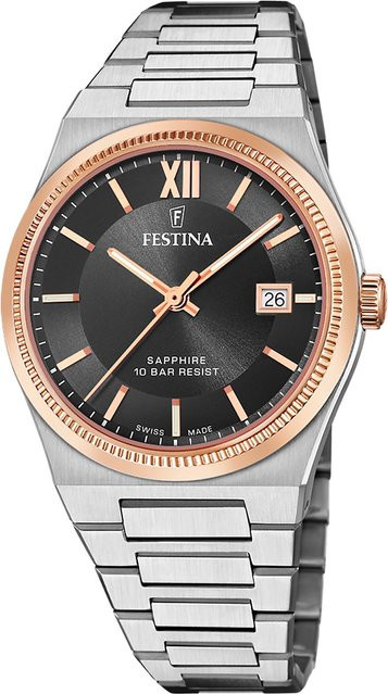 Festina Herrenuhr, Quarz, Edelstahl, Schwarz, 40 mm, 10 ATM - Bild 1