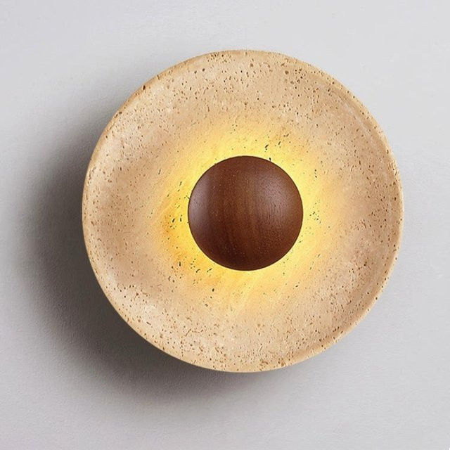 ZSHLZC Nordic LED Wandleuchte aus Travertin Stein in Beige und Braun für Wohnzimmer, Schlafzimmer und Flur mit warmweißem Licht - Bild 1