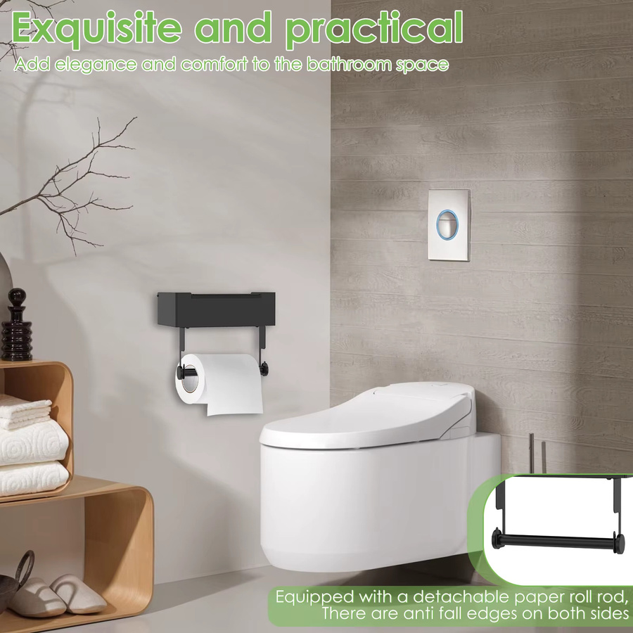 Edelstahl Toilettenpapierhalter in Schwarz als Wandhalterung mit Staubschutz und Regal Organizer für dein Badezimmer - Bild 3