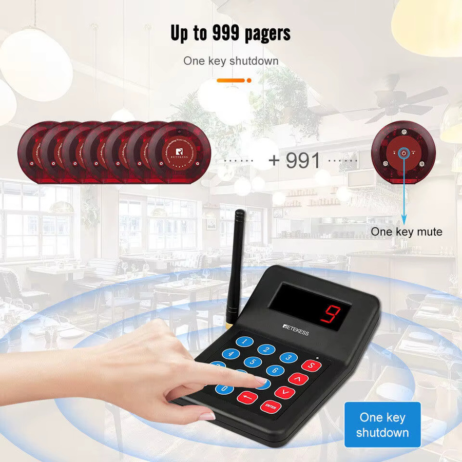 RETEKESS T119 Drahtloses Restaurant-Paging-System mit Coaster-Vibrations-Buzzer-Empfänger und 2-Wege-Ladefunktion für Cafés und Food Trucks - Bild 4