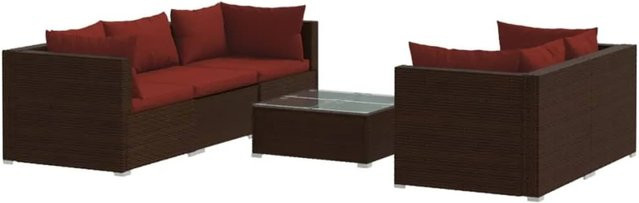 vidaXL 6-tlg. Garten-Lounge-Set aus Poly Rattan in Braun mit Auflagen und Couchtisch - Bild 1