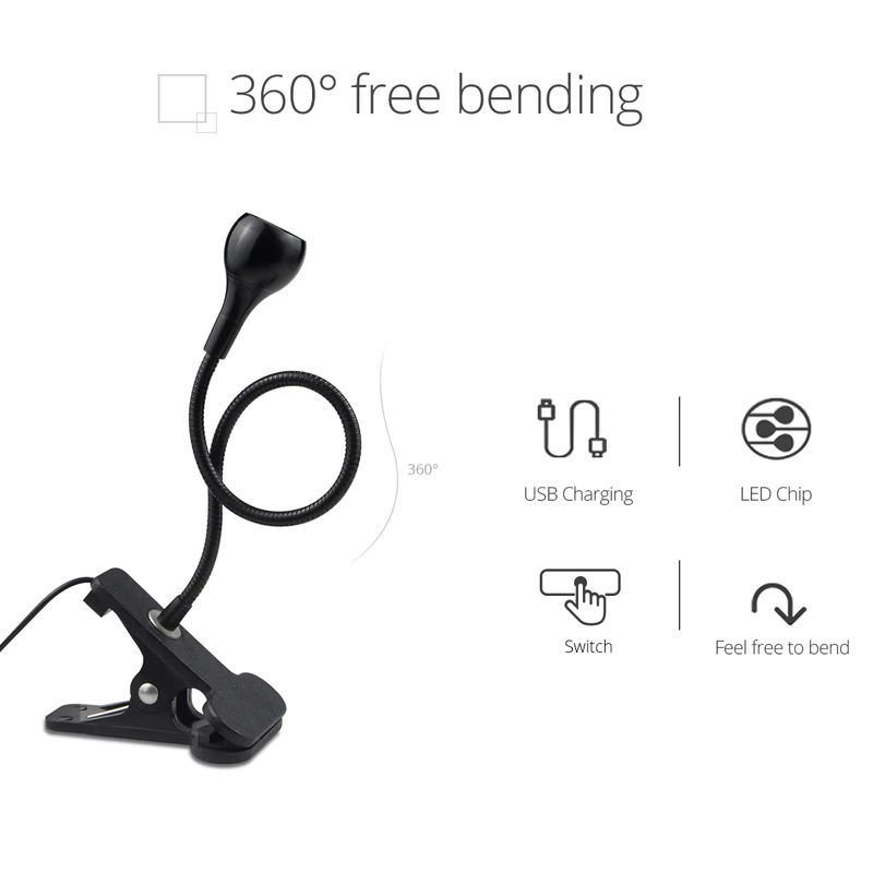 Guillermo LED-Schreibtischlampe zum Anklipsen in Schwarz mit flexiblem 360 Grad Schwanenhals und USB-Anschluss für Home Office und zum Lesen - Bild 4