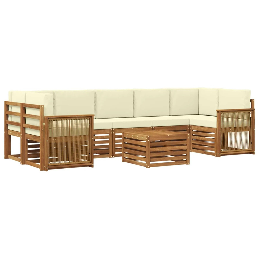 vidaXL Outdoor-Sofagarnitur aus Massivholz Akazie in L-Form, 8-teiliges Set mit Polstern in Creme und Beige - Bild 2