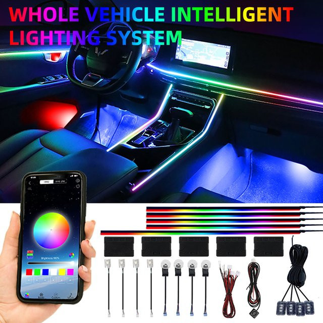 RGBIC LED-Streifen Auto Innenraumbeleuchtung mit App-Steuerung und Symphonie-Effekt, Multicolour Neon Flex Umgebungslicht für dein Fahrzeug - Bild 1