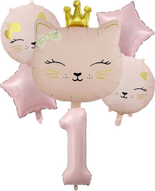 KUKUZHU Katze Tier Folienballons, rosa, 6-teiliges Set - Bild 1