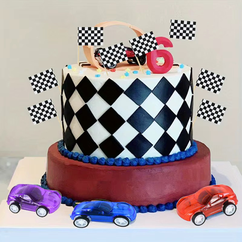 Schwarze Racing Happy Birthday Kuchen Dekoration mit Rennplakette und Flagge für dein Rennthema Geburtstagskuchen-Set - Bild 4