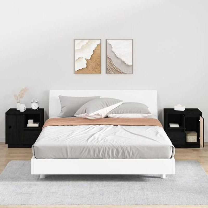 Vidaxl Set aus 2 Nachttischen aus Massivholz Kiefer in Schwarz, B/T/H: 50 x 34 x 50 cm - Bild 1