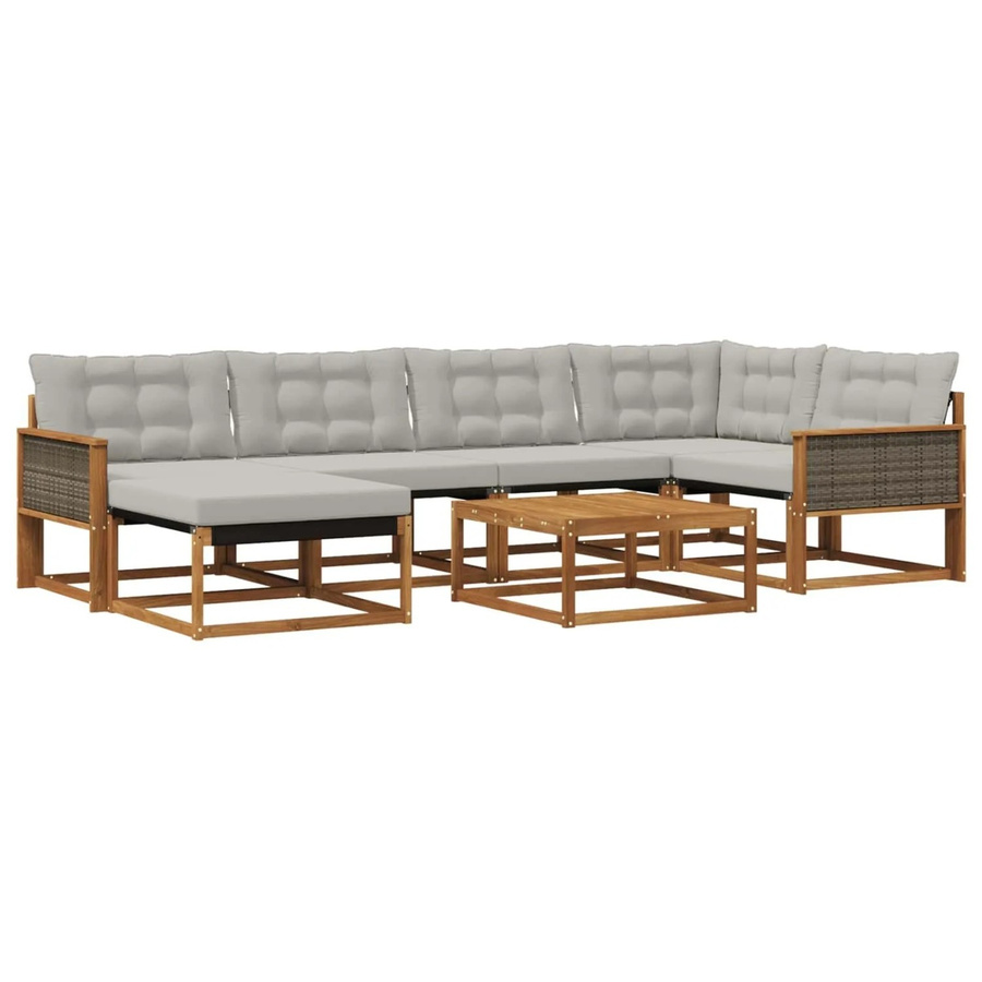 vidaXL Outdoor-Sofagarnitur L-Form aus Massivholz Akazie mit 7 Textilene-Kissen in Grau und Natur - Bild 2