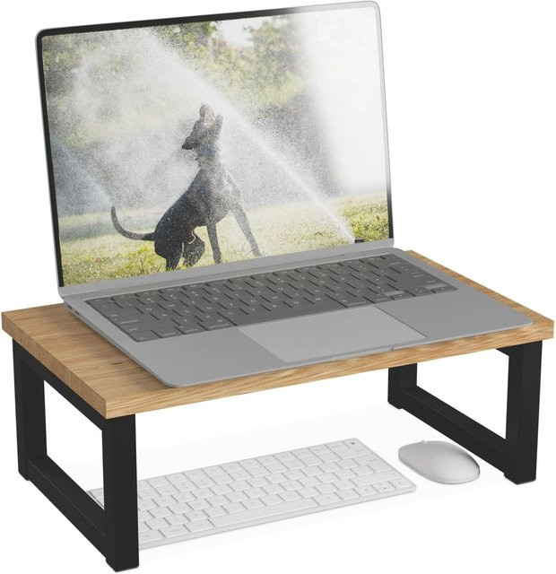 Ergonomischer Monitorständer von Relaxdays in Schwarz im Industrial-Look aus MDF und Eisen, Breite: 40 cm, Tiefe: 23 cm, Höhe: 15 cm - Bild 1