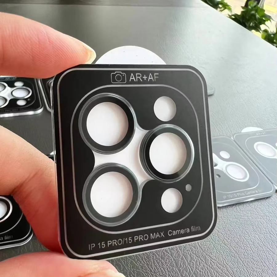Kamera Schutz Set für iPhone 17 Pro Max, 16, 15, 14, 13 Mini mit Metall Ring und leuchtender Glas Kappe in Silber und Schwarz - Bild 3
