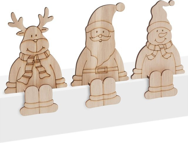 VBS Kantenhocker Weihnachtstrio in Beige aus Sperrholz für die Tischdekoration - Bild 1