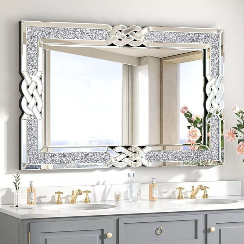 Wisfor Wandspiegel in Silber mit rechteckigem Glas und dekorativem Kristallrahmen, B/H: 90 x 90 cm - Bild 1
